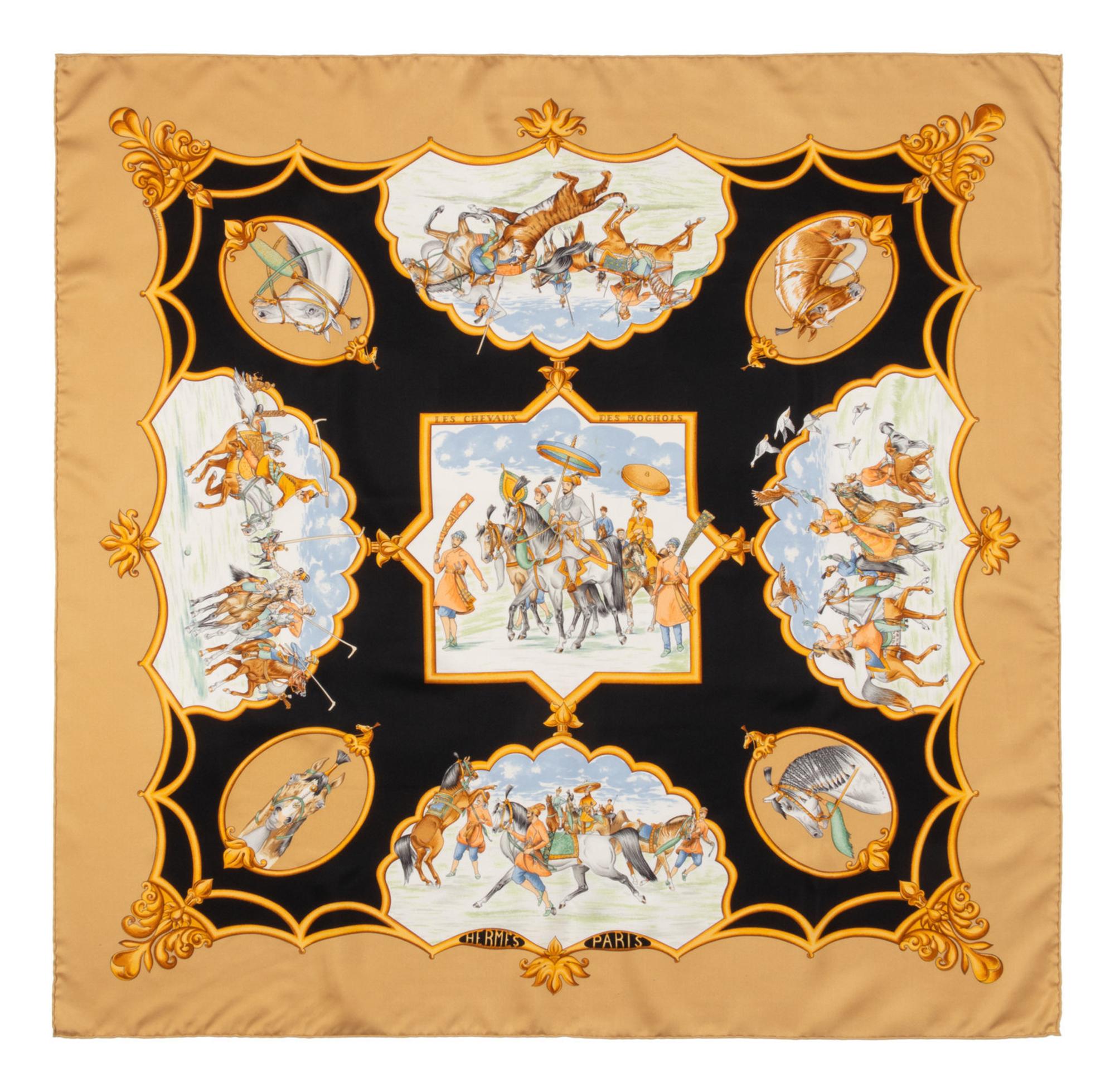 Five Designer Scarves: Three Hermès, One Ferragamo, and One Cartier, 1980-2000s
