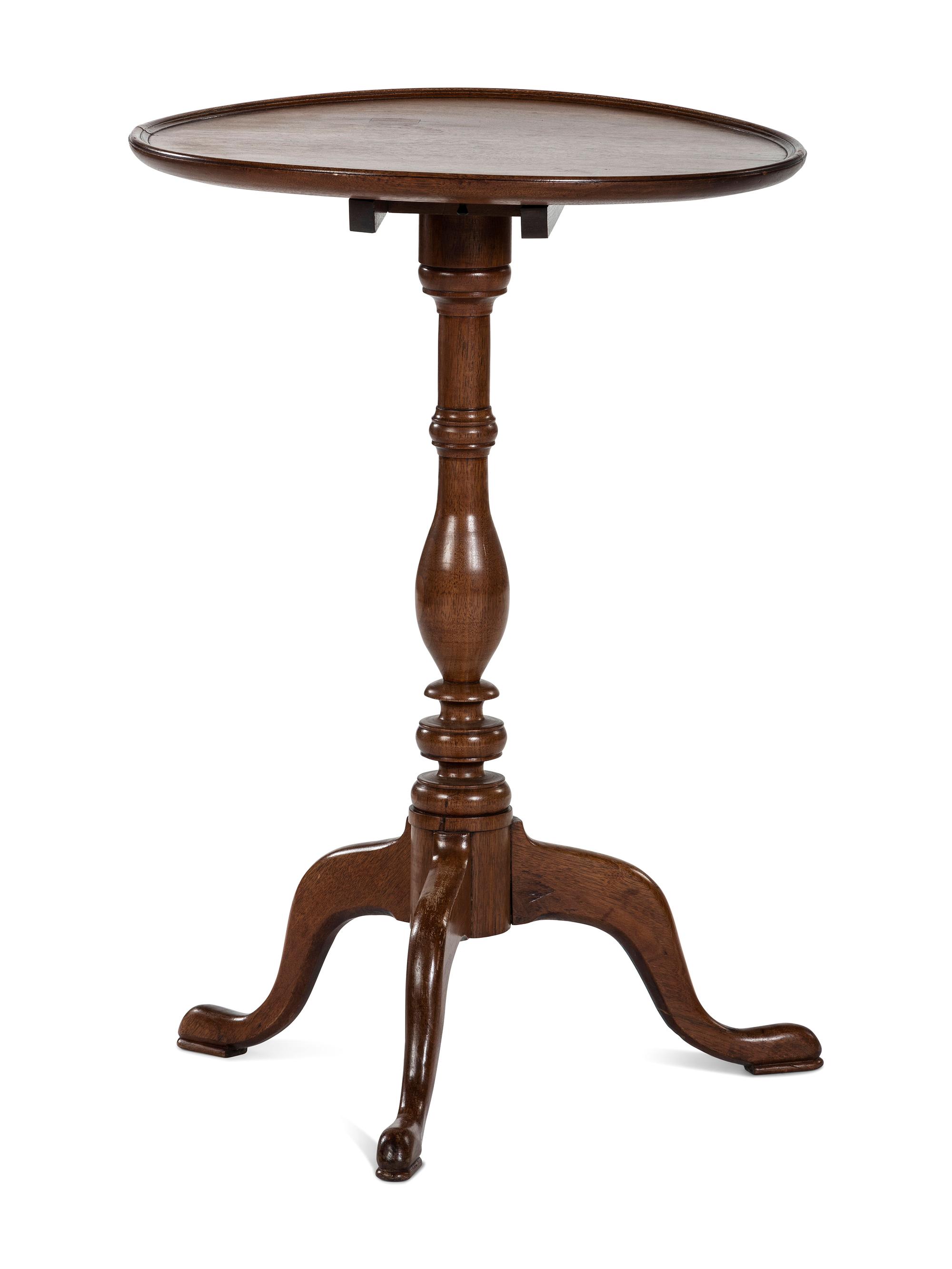 A Chippendale Walnut Dished and Tilt Top Candlestand