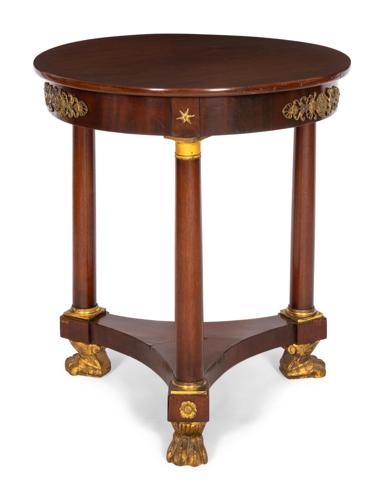 An Empire Style Gilt Bronze Mounted Mahogany Guéridon