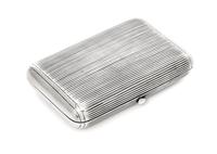 A Russian Silver Cigarette Case, Maker's mark AE, assay mark of Lev Oleks, Moscow, 1896, the lid and underside with reeded decoration.