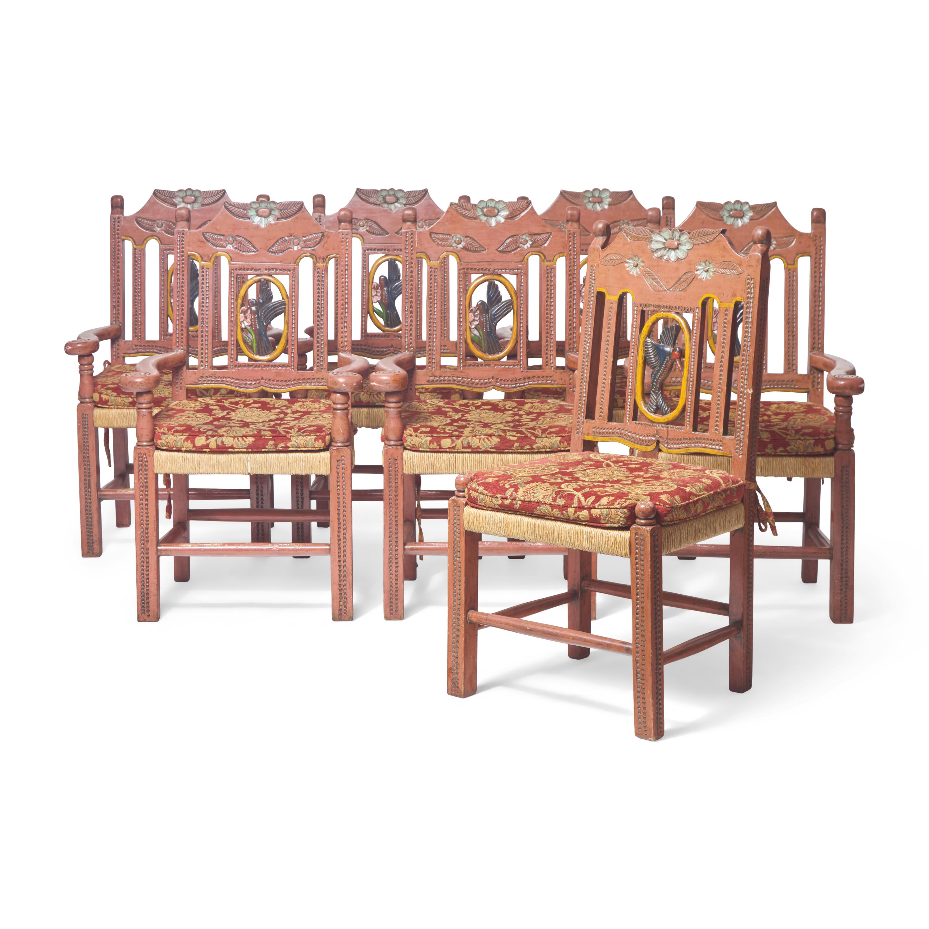 Style of MacKenzie Childs 20th Century — A set of seven armchairs, c. 1983