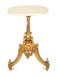 A Louis XVI Style Carved Giltwood Tripod Table Base with an Associated Top