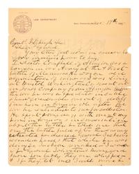 MOSBY, JOHN S. (1833-1916). ALS to General Fitzhugh Lee. San Francisco, CA, 17 December 1895. Revealing insights from conversations with General Robert E. Lee and the doctor who attended Stonewall Jackson at First Manassas.