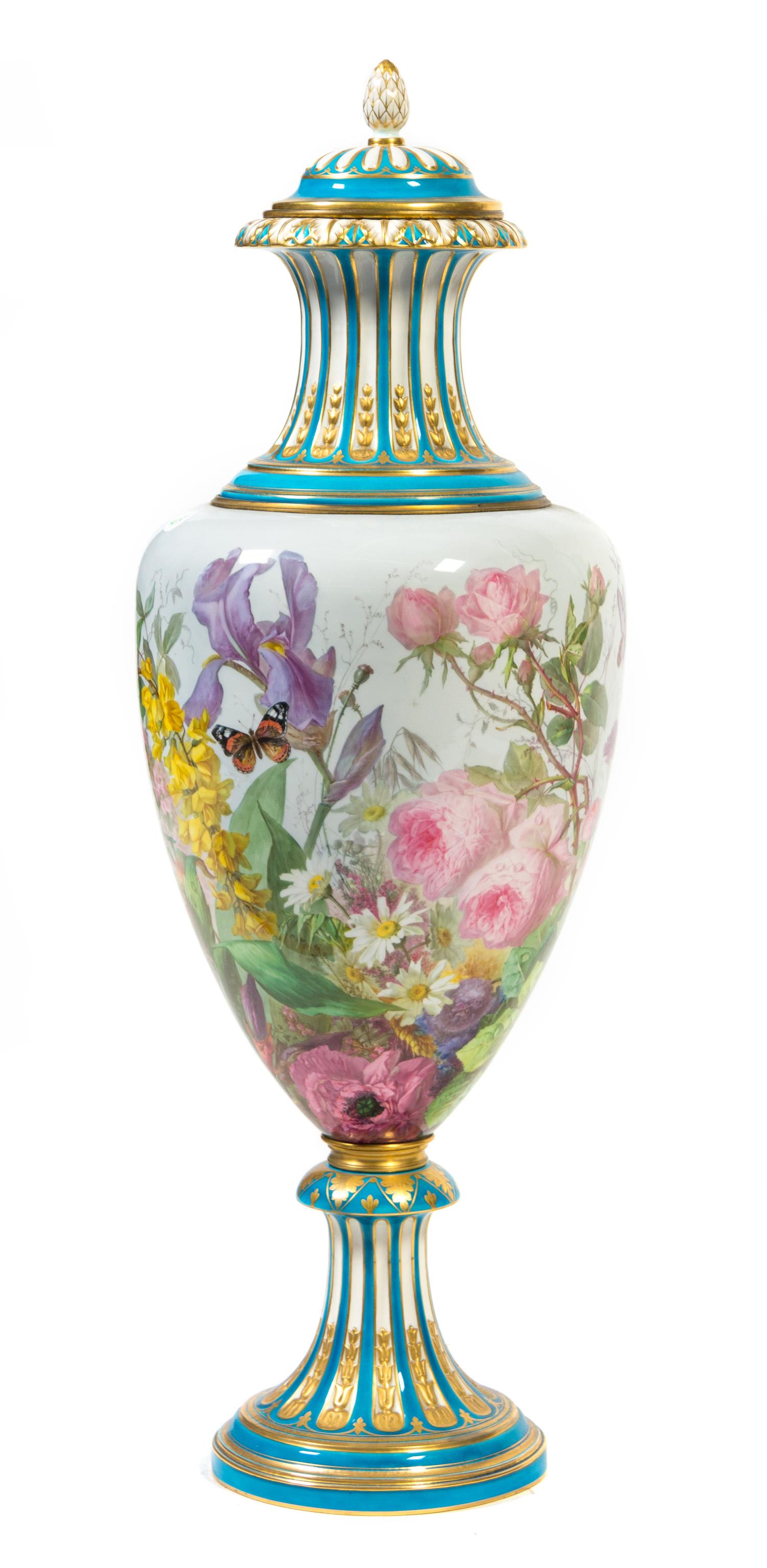 A Sevres Style Porcelain Urn and Cover Height 38 inches. — 19TH CENTURY