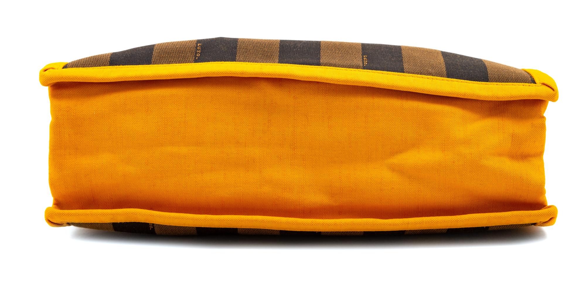 A Fendi Tobacco Canvas Striped Tote, 10.75" H x 14" W x 4.5" D; Handle drop: 5.75".