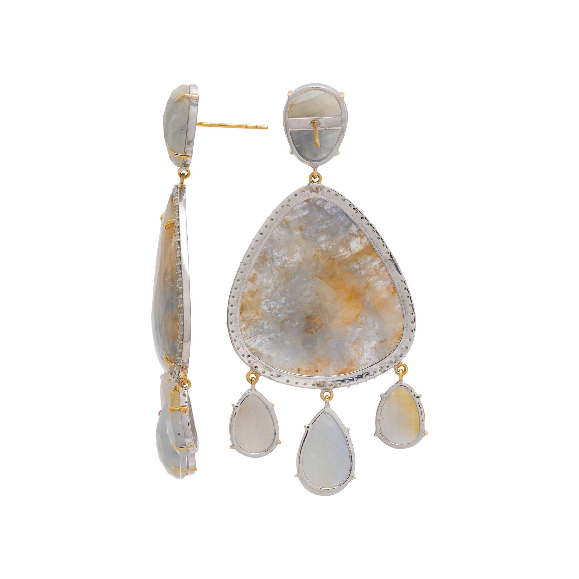 GREY SAPPHIRE AND DIAMOND EARRINGS