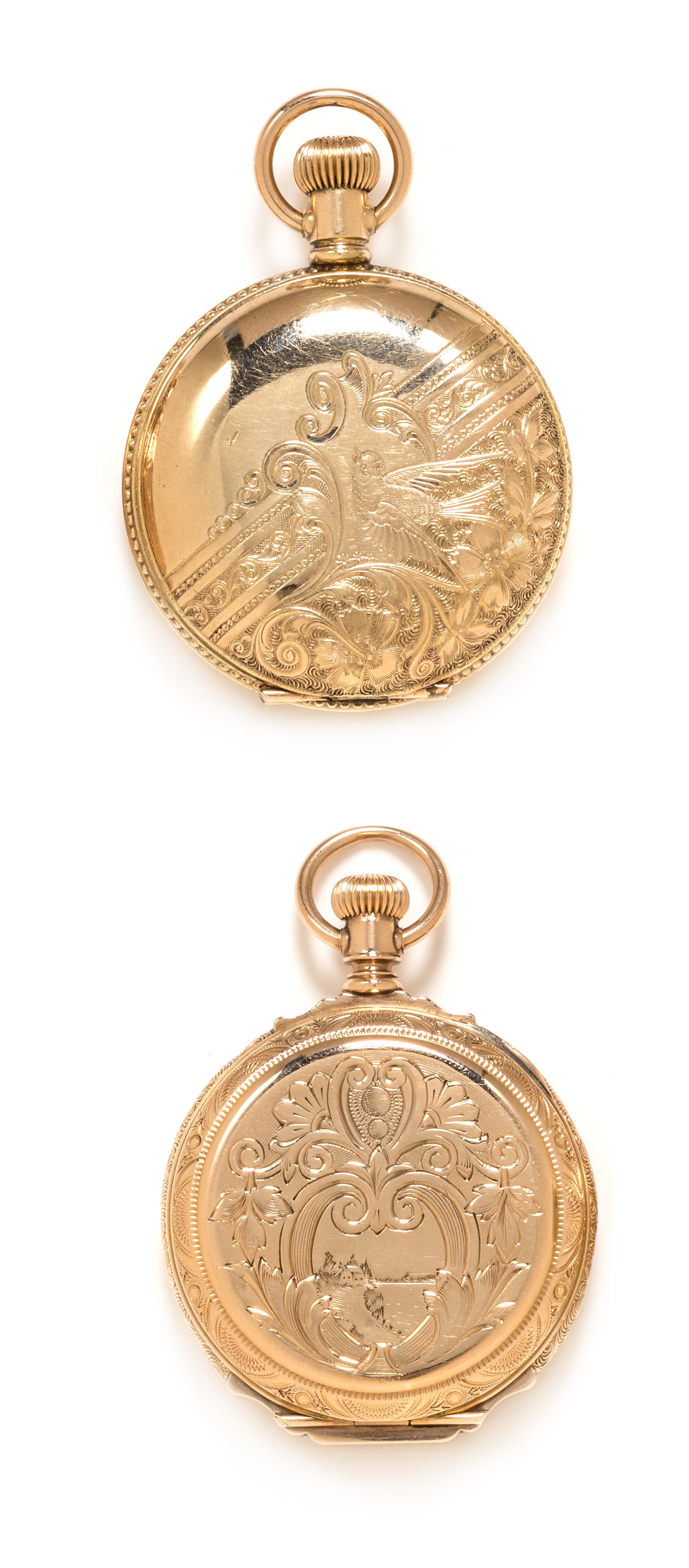 A Collection of Gold Filled Hunter Case Pocket Watches, Elgin and American Waltham, Circa 1898 and 1889, 52.50 dwts.