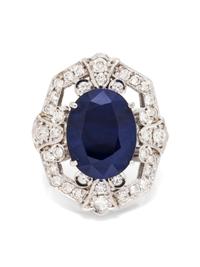 A 14 Karat White Gold, Sapphire and Diamond Ring,