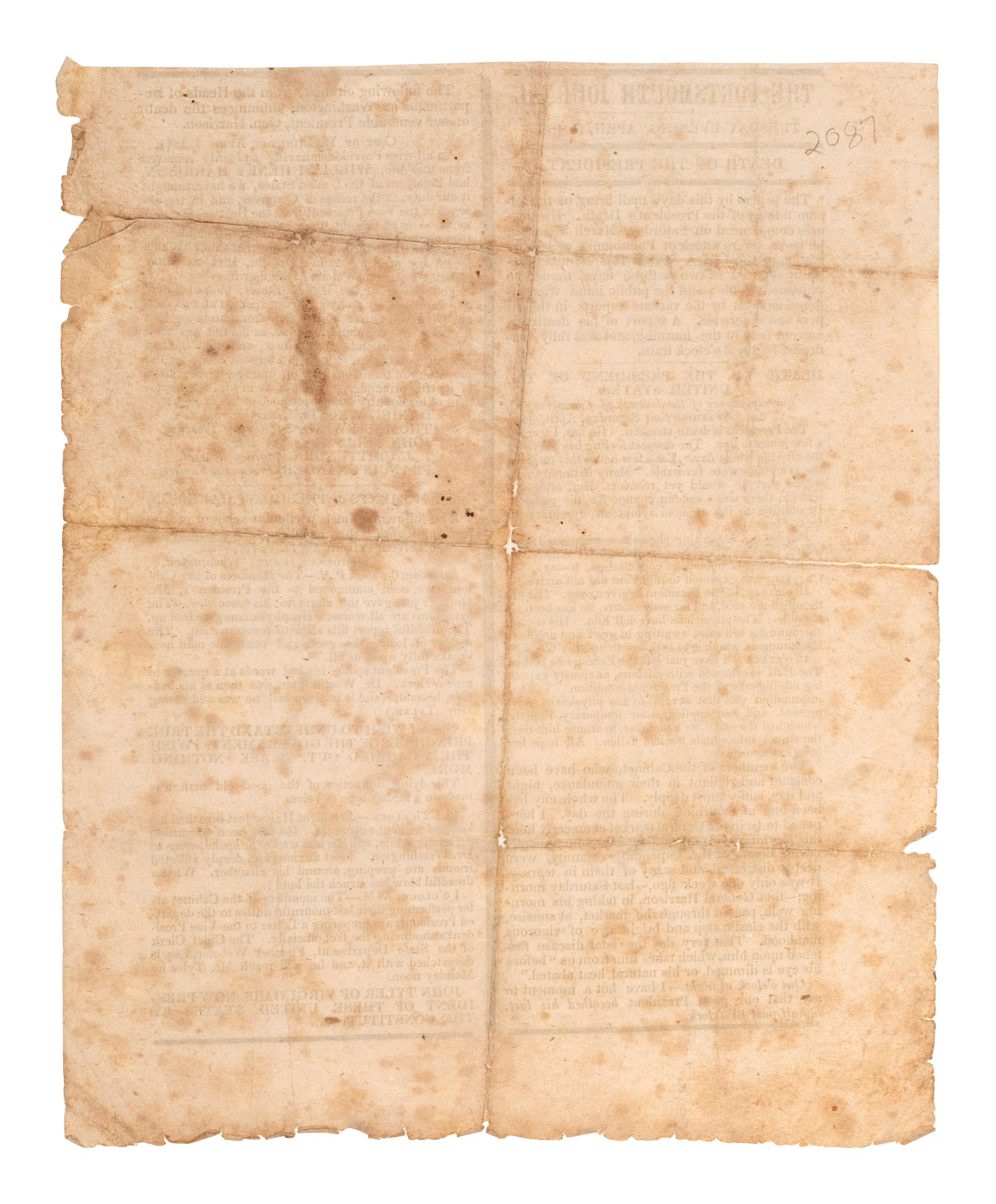 [HARRISON, William Henry]. A group of 3 broadsides related to the death and funeral of William Henry Harrison, comprising: