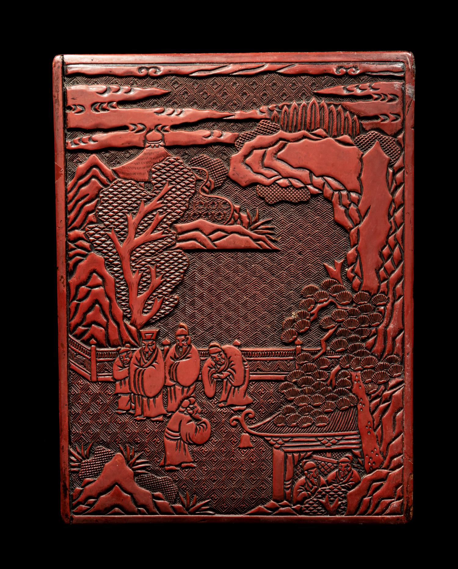 Four Chinese Carved Red Lacquer Articles