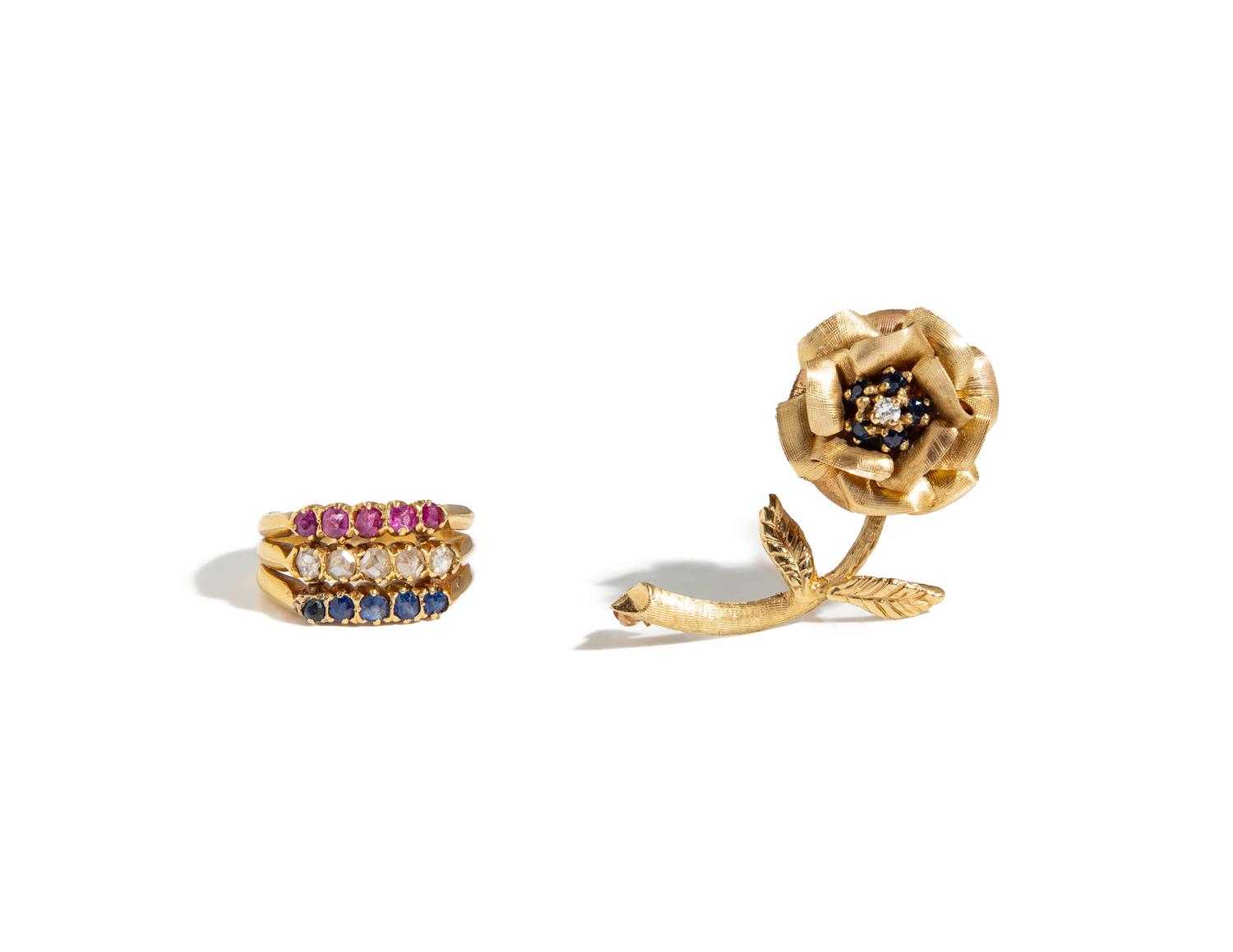 COLLECTION OF YELLOW GOLD AND MULTIGEM JEWELRY