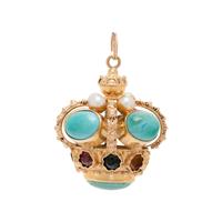 YELLOW GOLD AND MULTIGEM CROWN PENDANT