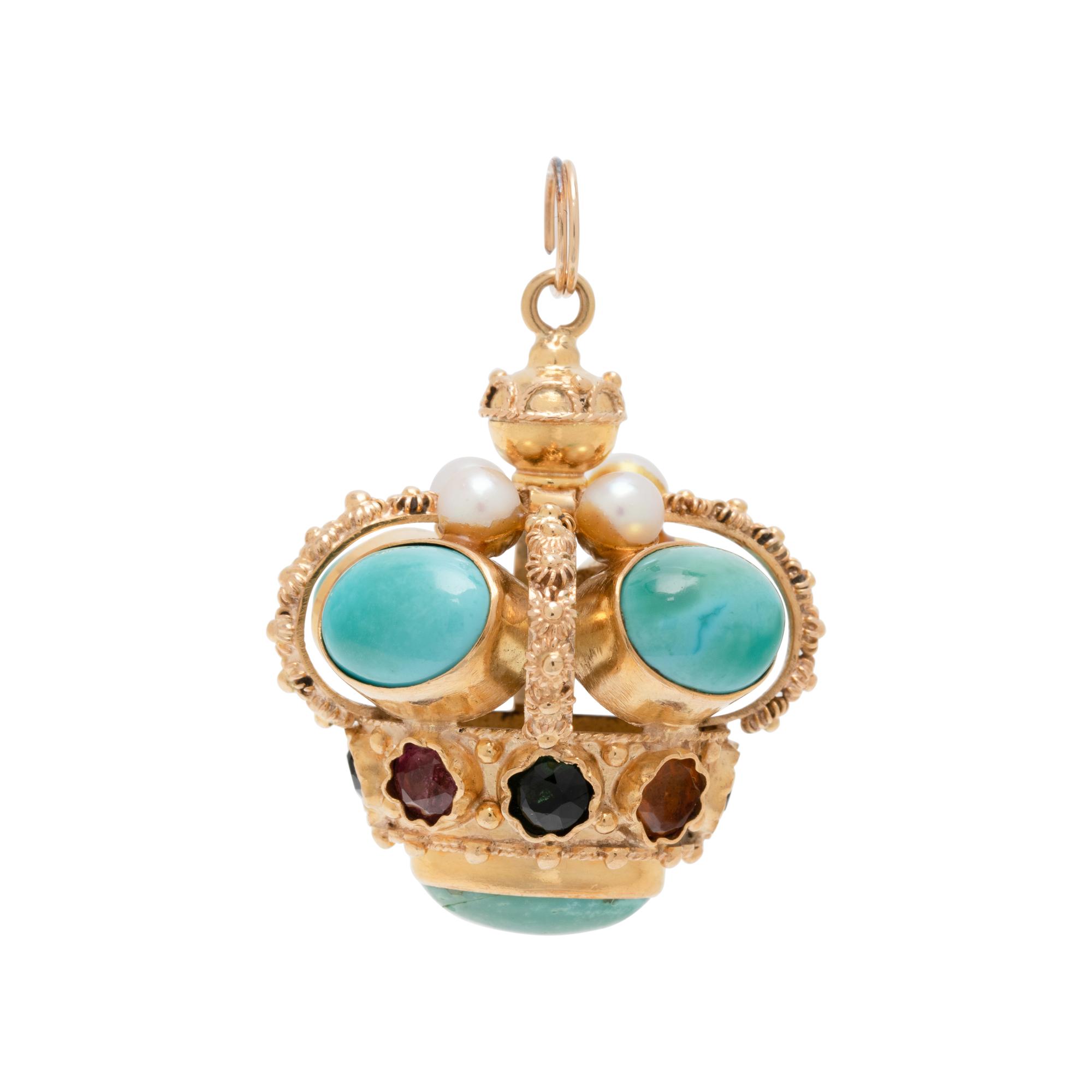 YELLOW GOLD AND MULTIGEM CROWN PENDANT