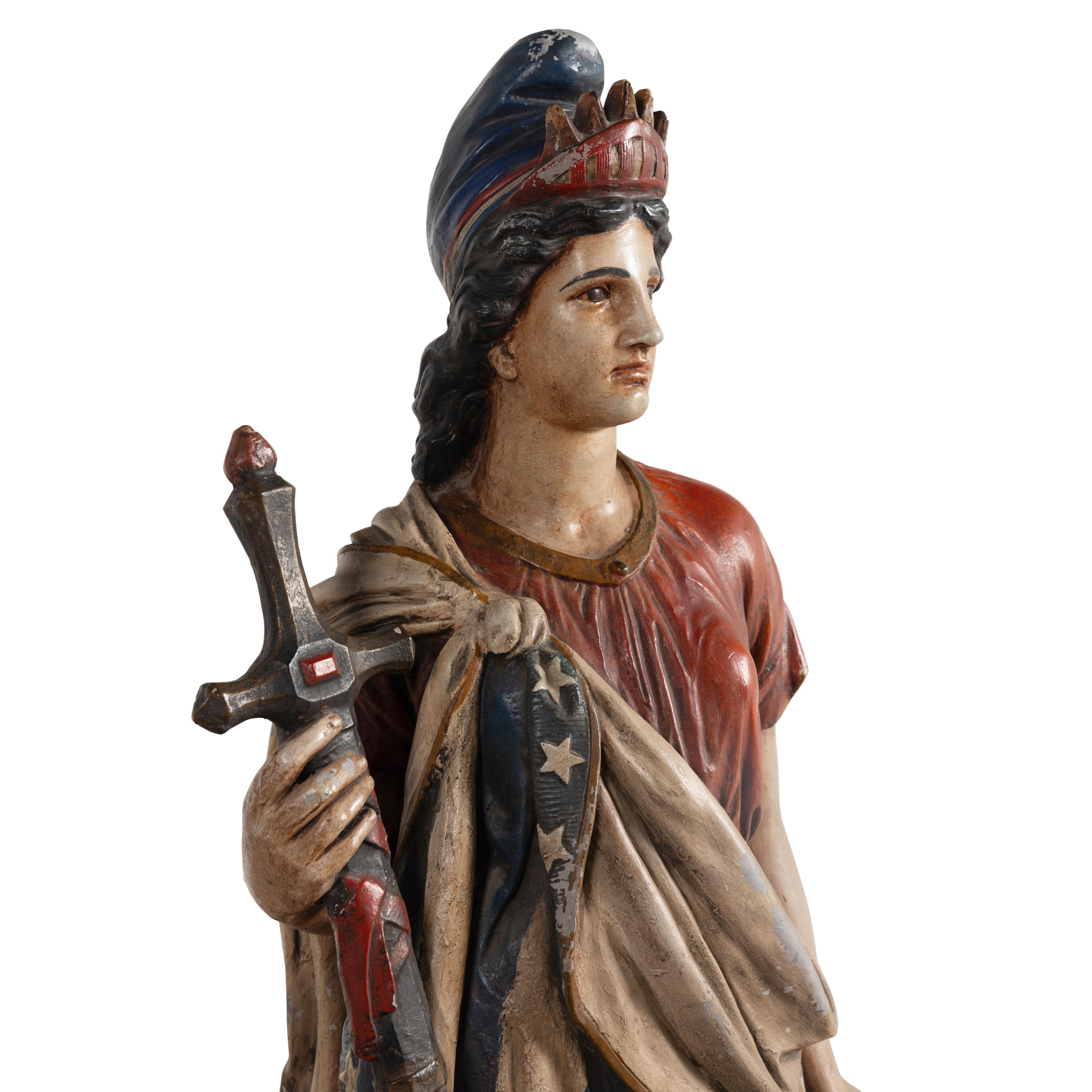 A Polychrome Painted Cast Zinc Goddess of Liberty Figure