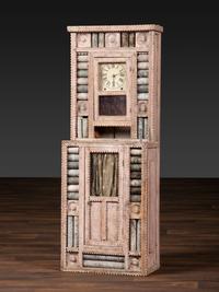 A Folk Art Granite Carved and Painted Wood Shelf Clock