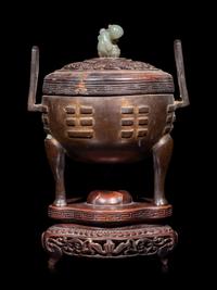 A Chinese Cast Bronze Tripod Incense Burner