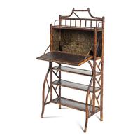 An English Bamboo and Lacquer Bureau Etagere