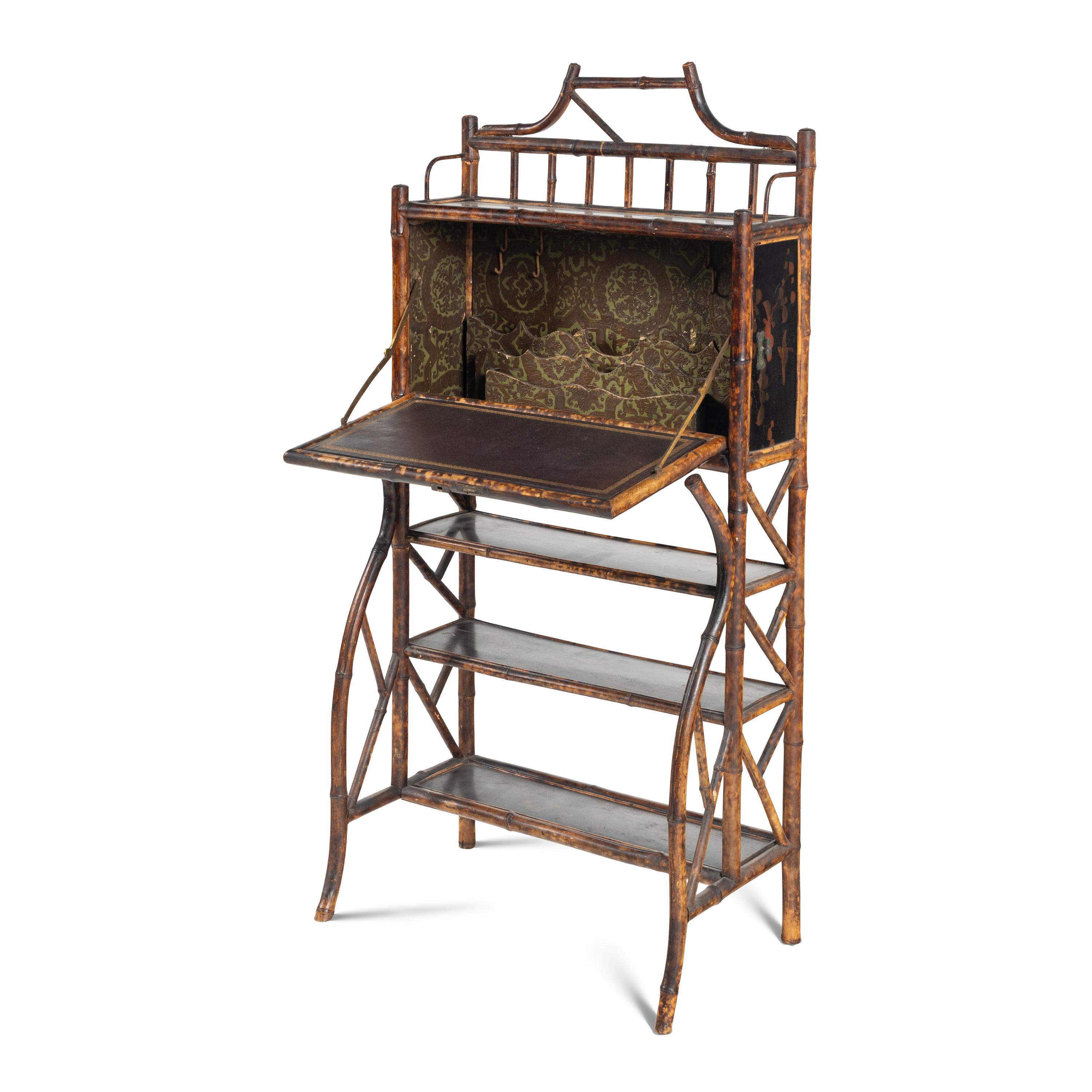 An English Bamboo and Lacquer Bureau Etagere