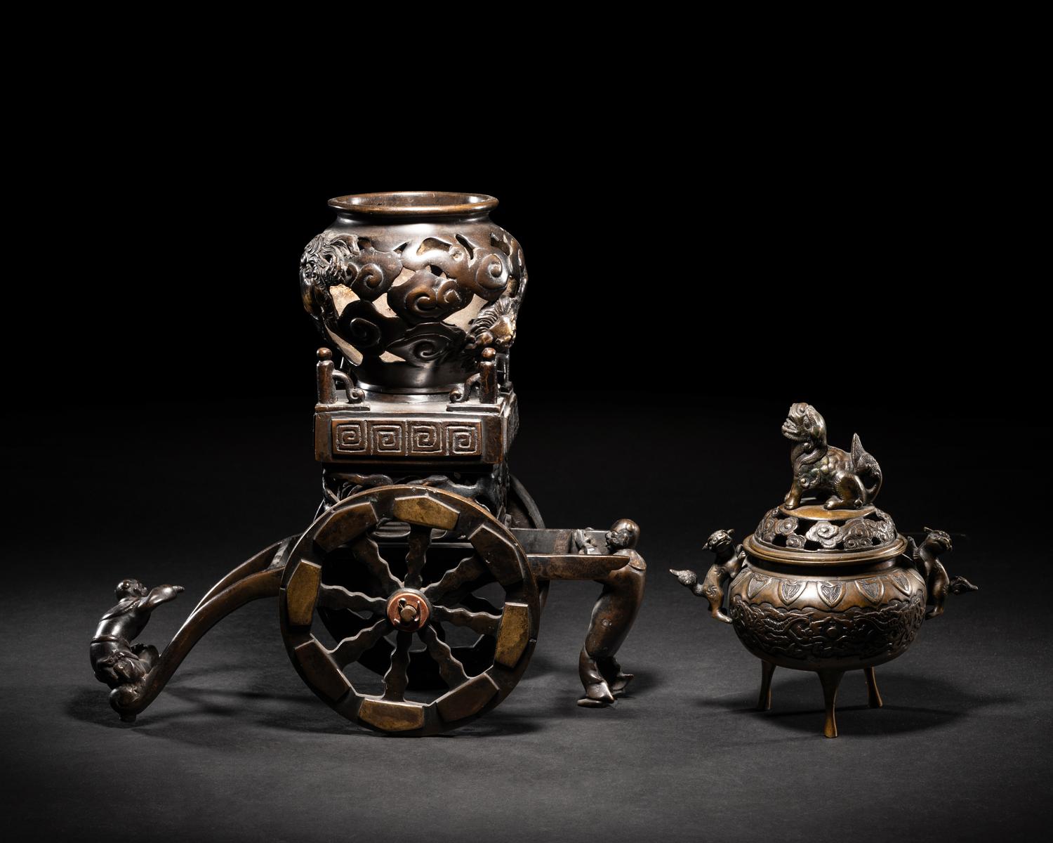 Two Japanese Bronze Incense Vessels