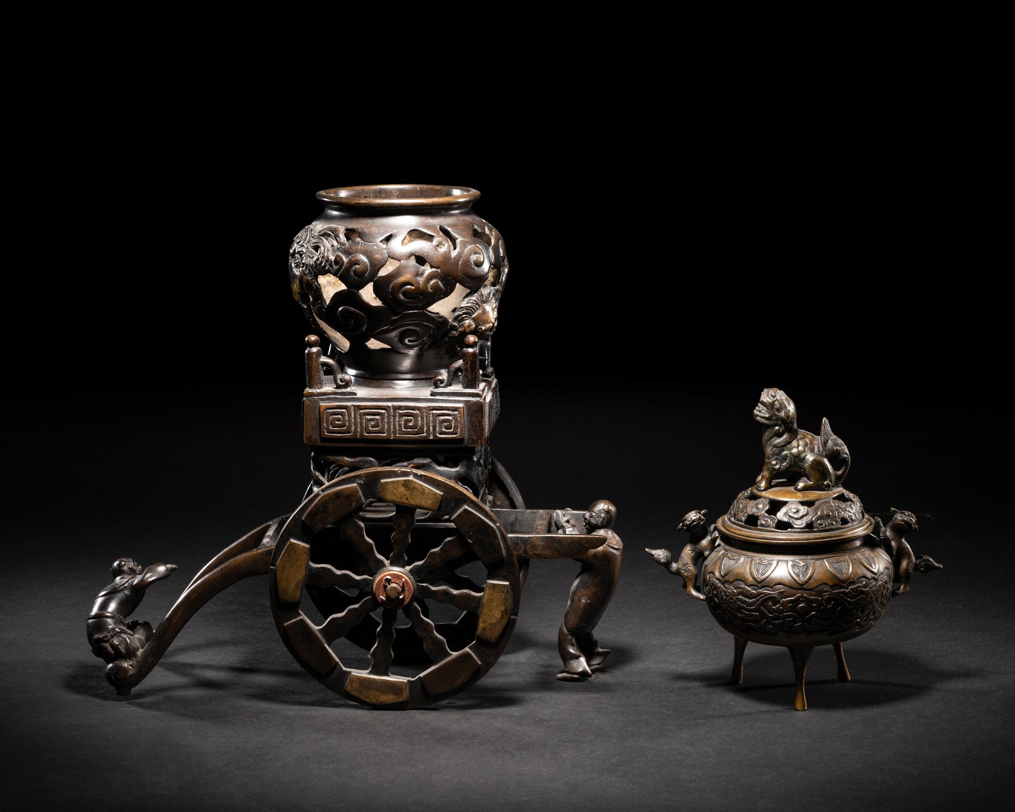 Two Japanese Bronze Incense Vessels