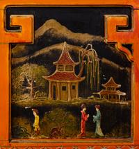 A Seven-Piece Red Painted Chinoiserie Decorated Salon Suite