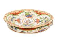 A Chamberlain Worcester Dragons in Compartments Porcelain Well-and-Tree Meat Platter and Chafing Dish