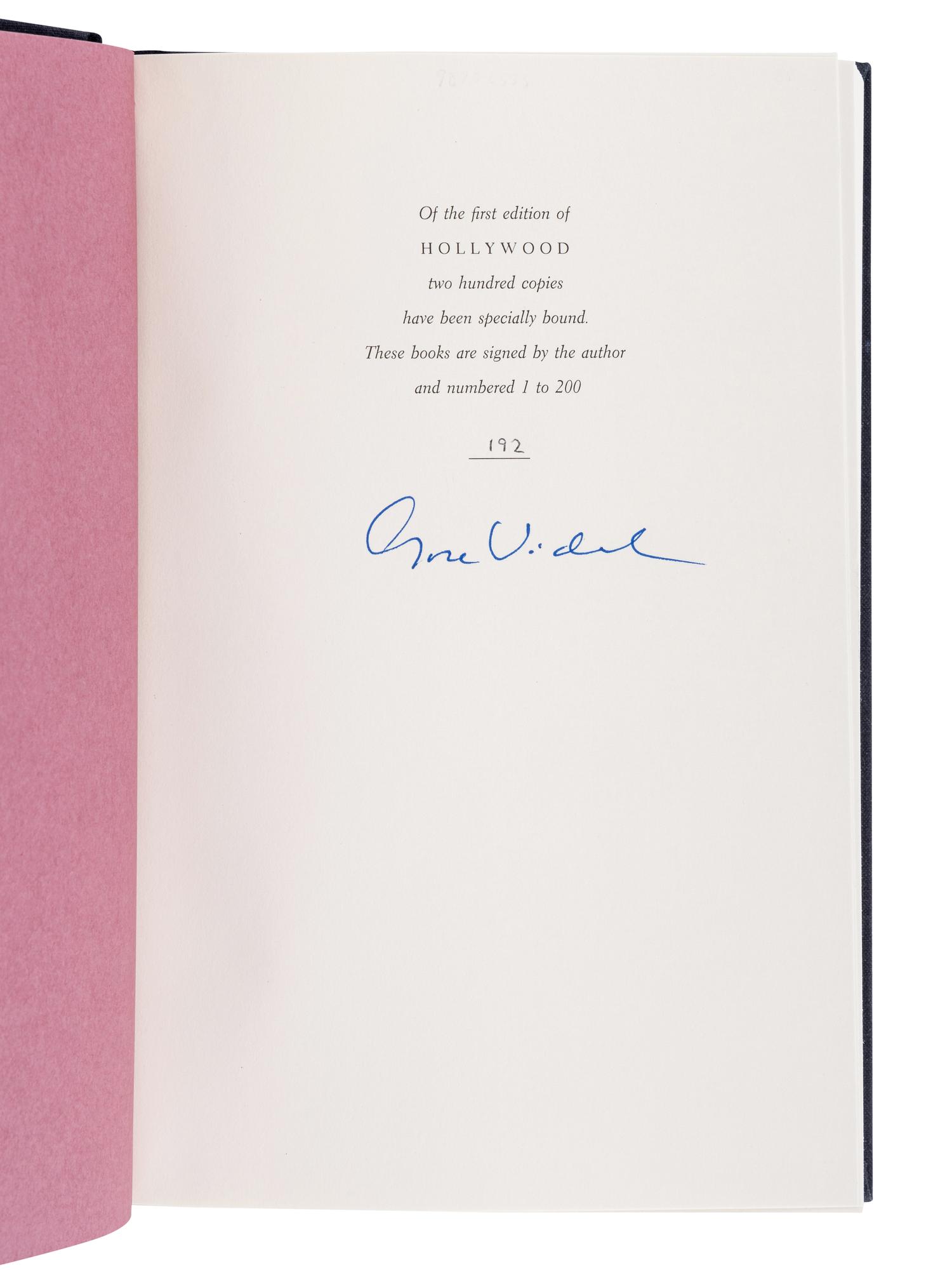 VIDAL, Gore (1925-2012). A group of 7 works by Vidal, MOST FIRST AND LIMITED EDITIONS, MANY SIGNED, comprising:
