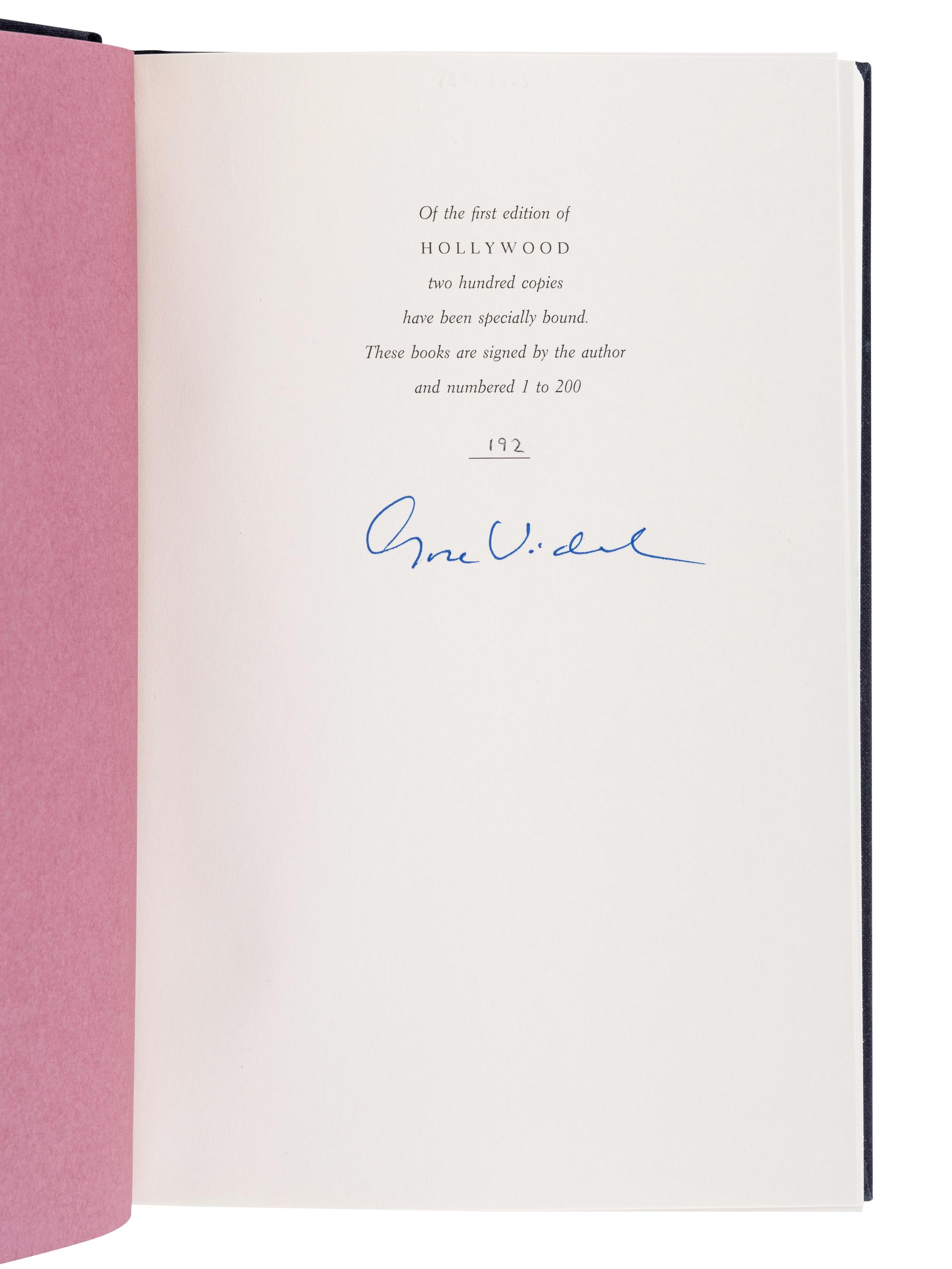 VIDAL, Gore (1925-2012). A group of 7 works by Vidal, MOST FIRST AND LIMITED EDITIONS, MANY SIGNED, comprising: