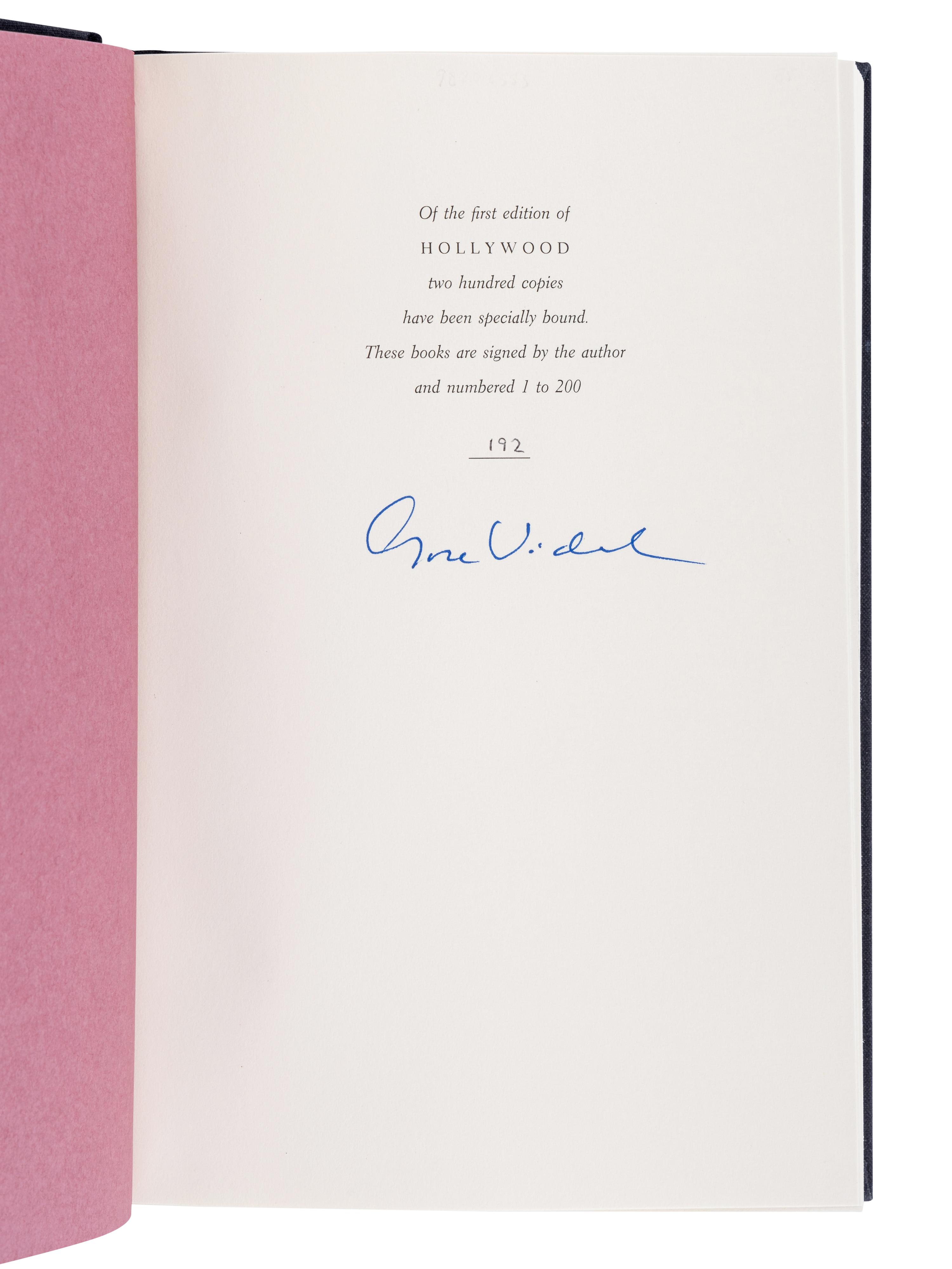 VIDAL, Gore (1925-2012). A group of 7 works by Vidal, MOST FIRST AND LIMITED EDITIONS, MANY SIGNED, comprising:
