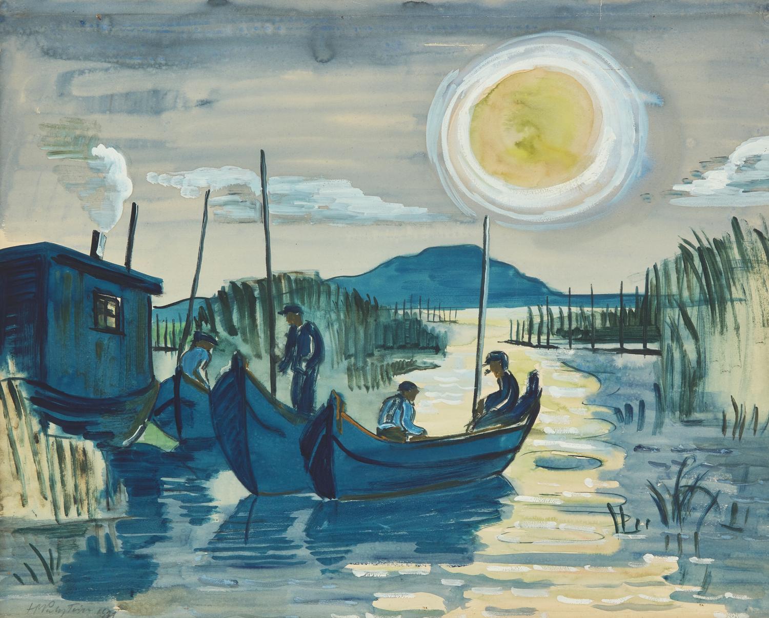 Fischer auf dem Gardersee bei Mondlicht ( Fishermen on the Gardnosee by Moonlight), 1931