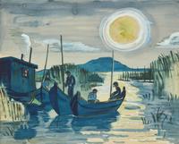 Fischer auf dem Gardersee bei Mondlicht ( Fishermen on the Gardnosee by Moonlight), 1931
