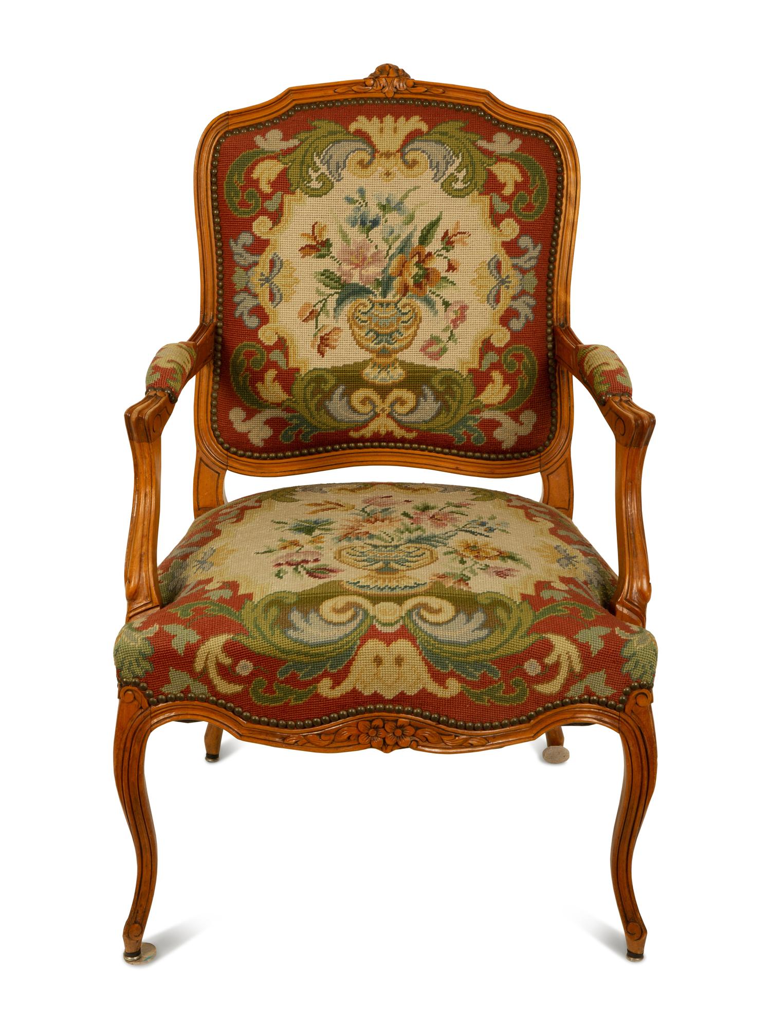 A Louis XV Style Carved Mahogany Fauteuil — 19TH CENTURY