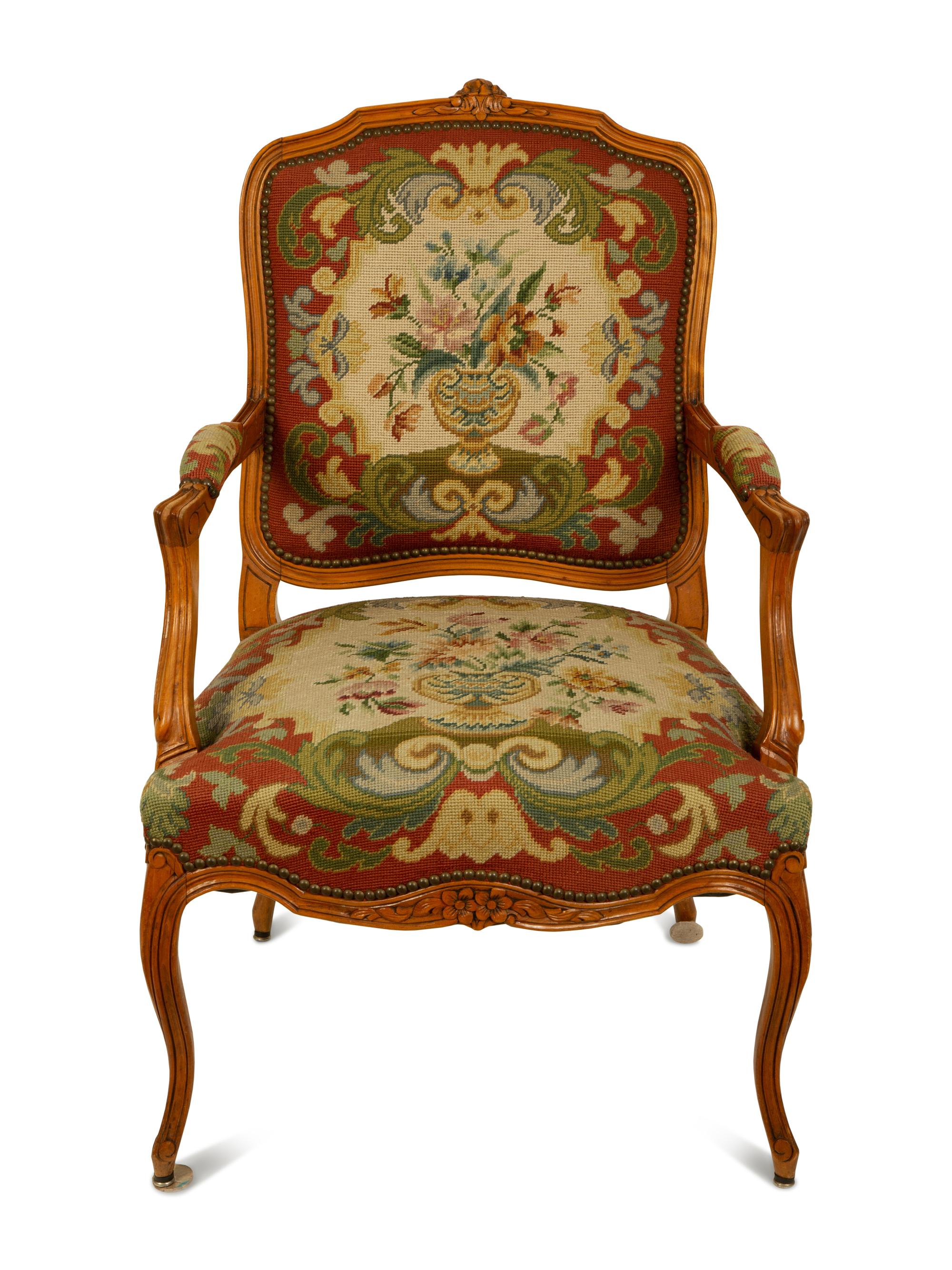 A Louis XV Style Carved Mahogany Fauteuil — 19TH CENTURY
