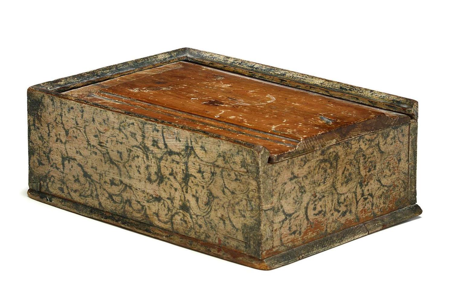 Painted and grained slide lid candlebox northampton county, pa, early 19th century