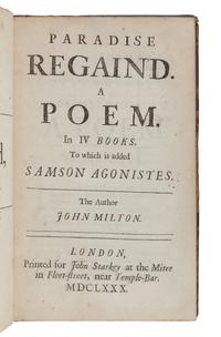 MILTON, John (1608-1674). Paradise Regain'd...to which is added Samson Agonistes. London: for John Starkey, 1680.