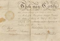 [African-Americana] Pemberton, James. Membership Certificate for the Pennsylvania Society for Promoting the Abolition of Slavery
