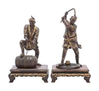 A Pair of Japanese Miyao Style Bronze Figures of Laborers