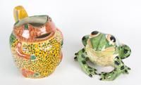 Two Pieces of Glazed Pottery Height of tallest 9 1/2 inches.