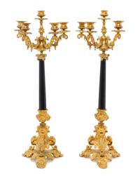 A Pair of Louis Philippe Gilt Bronze Five-Light Candelabra Height 24 1/2 inches. — 19TH CENTURY