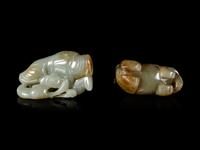 Two Chinese Celadon Jade Carvings of Boys and Animals