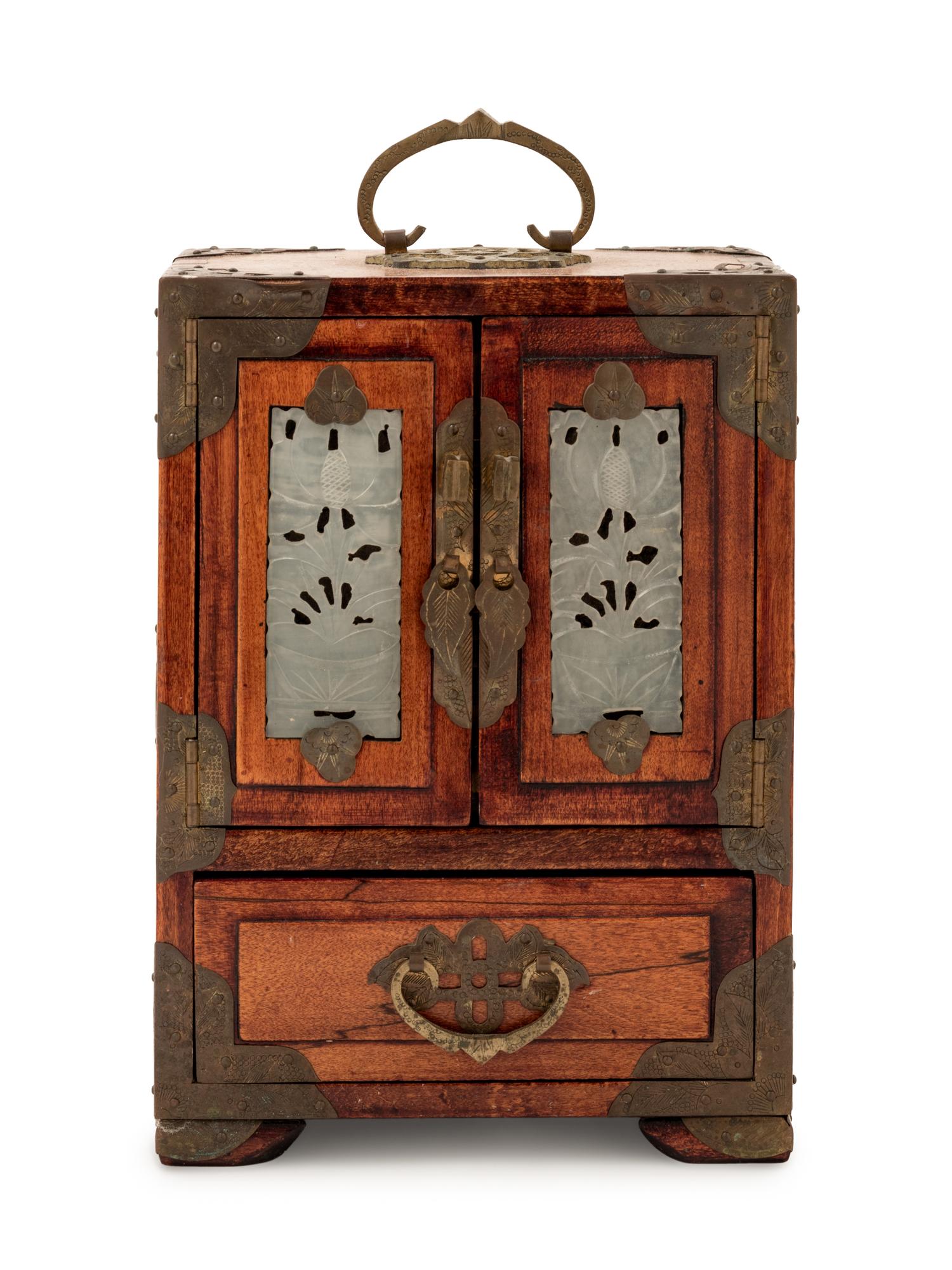 A Chinese Export Hardstone-Inset Table Cabinet