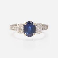 A Sapphire and Diamond White Gold Ring
