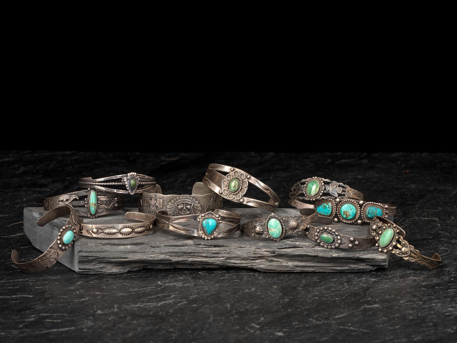 Fred Harvey Era Navajo Silver and Turquoise Cuff Bracelets