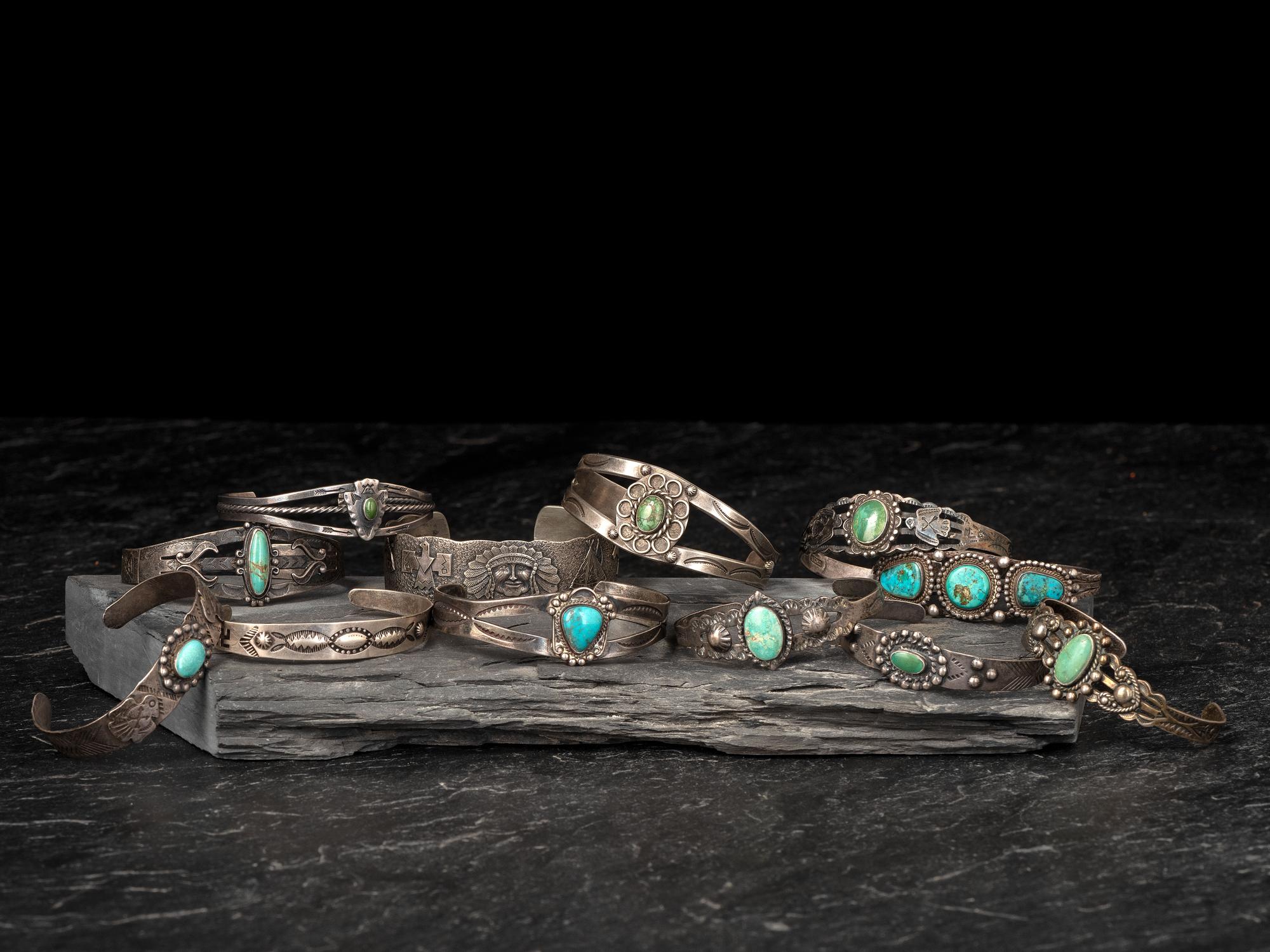 Fred Harvey Era Navajo Silver and Turquoise Cuff Bracelets