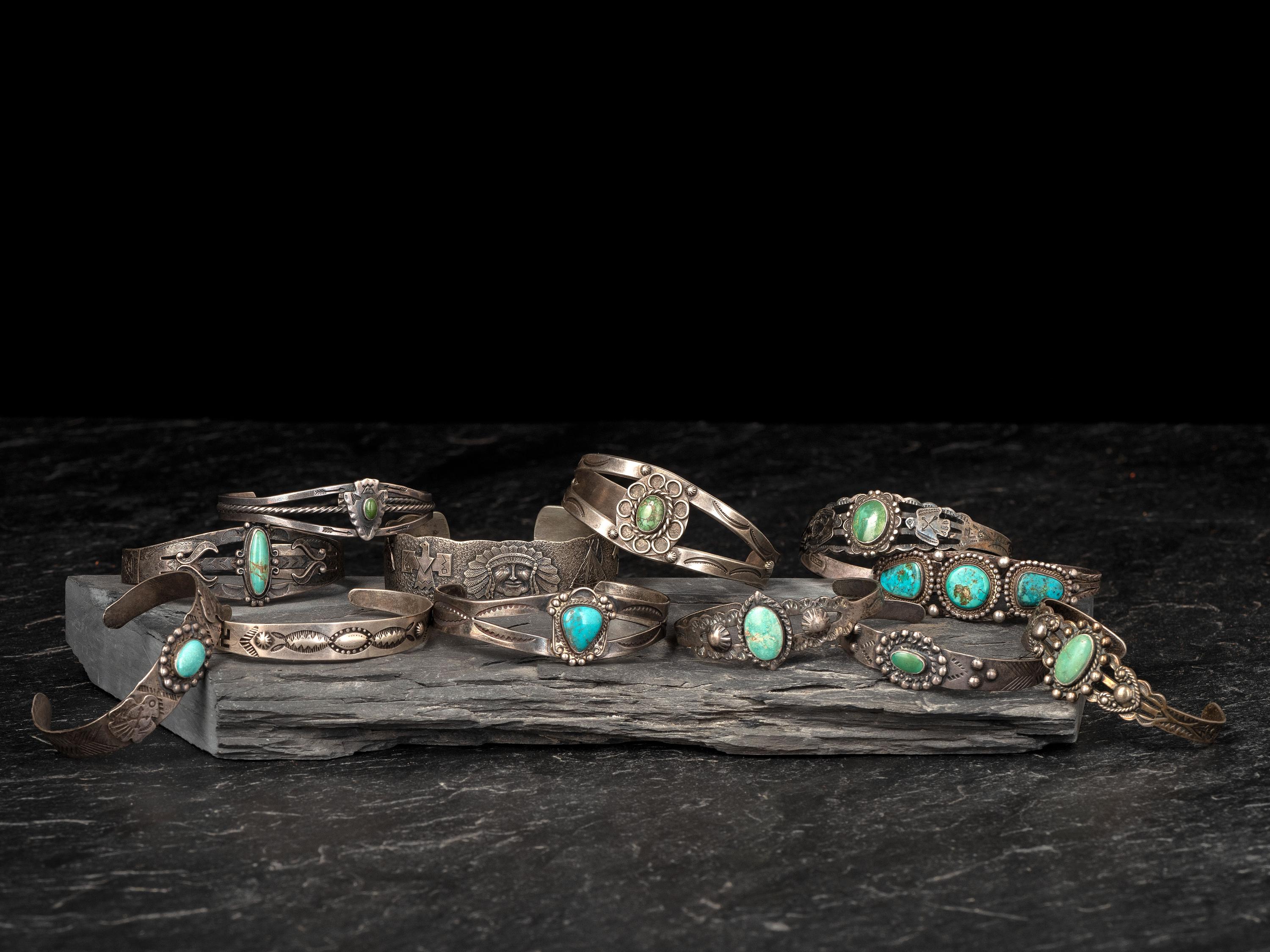 Fred Harvey Era Navajo Silver and Turquoise Cuff Bracelets