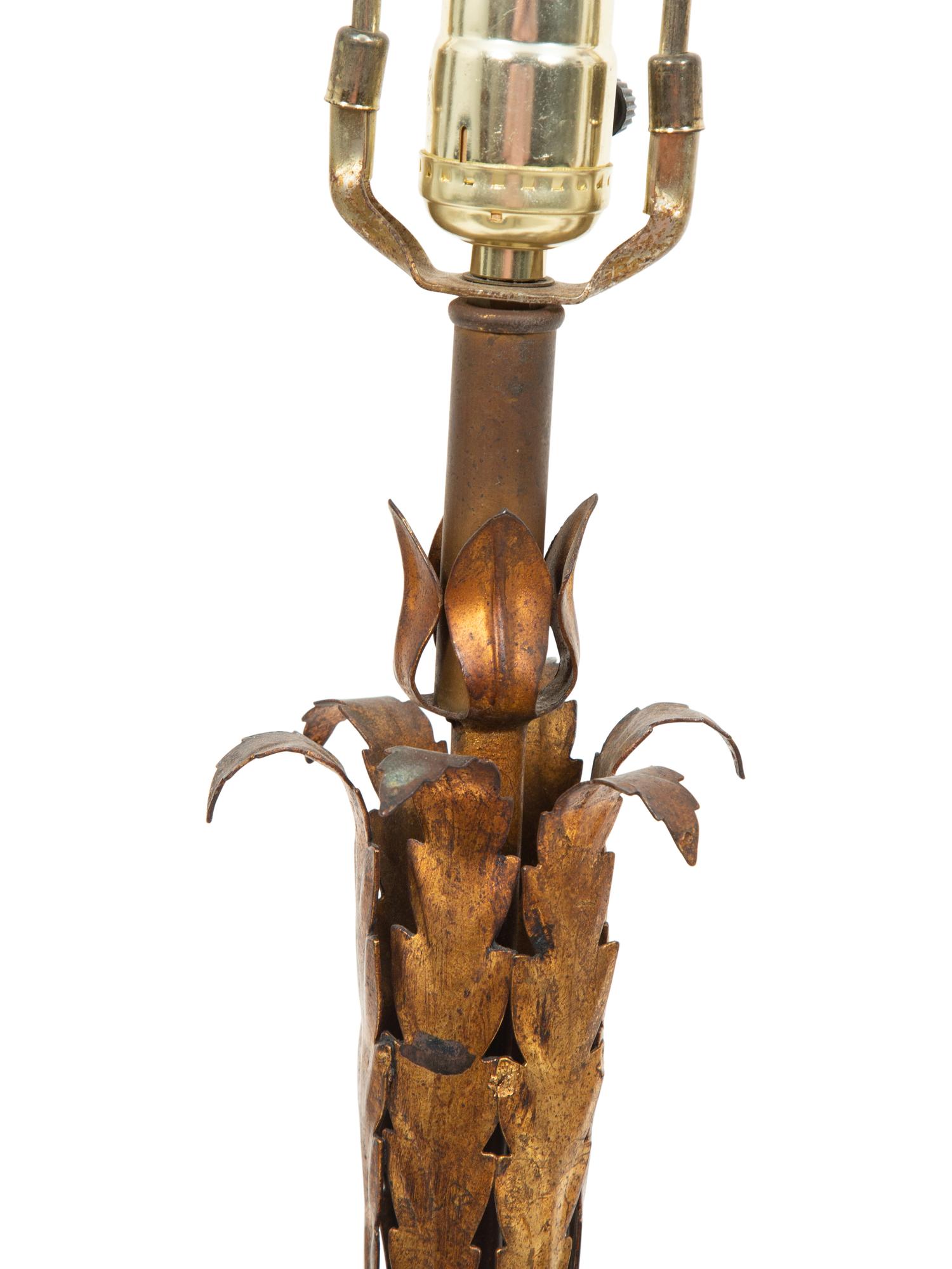 A Pair of Gilt Metal Palm Tree Table Lamps