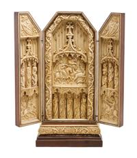 A Continental Bone Three-Panel Triptych, 17TH/18TH CENTURY, THE FRAME LATER, Height overall 23 1/8 x width 19 inches (open). — 17TH/18TH CENTURY, THE FRAME LATER,