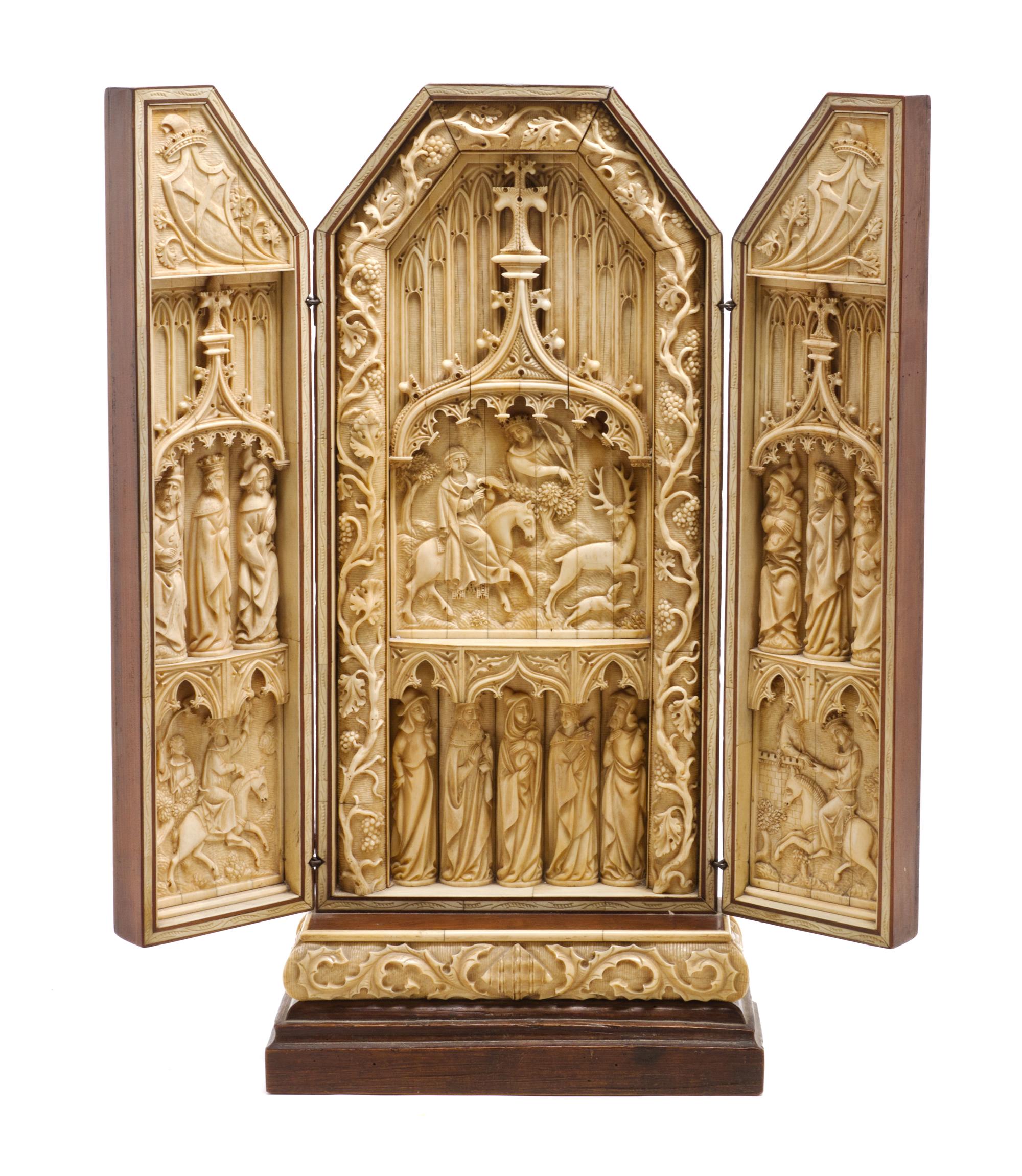 A Continental Bone Three-Panel Triptych, 17TH/18TH CENTURY, THE FRAME LATER, Height overall 23 1/8 x width 19 inches (open). — 17TH/18TH CENTURY, THE FRAME LATER,