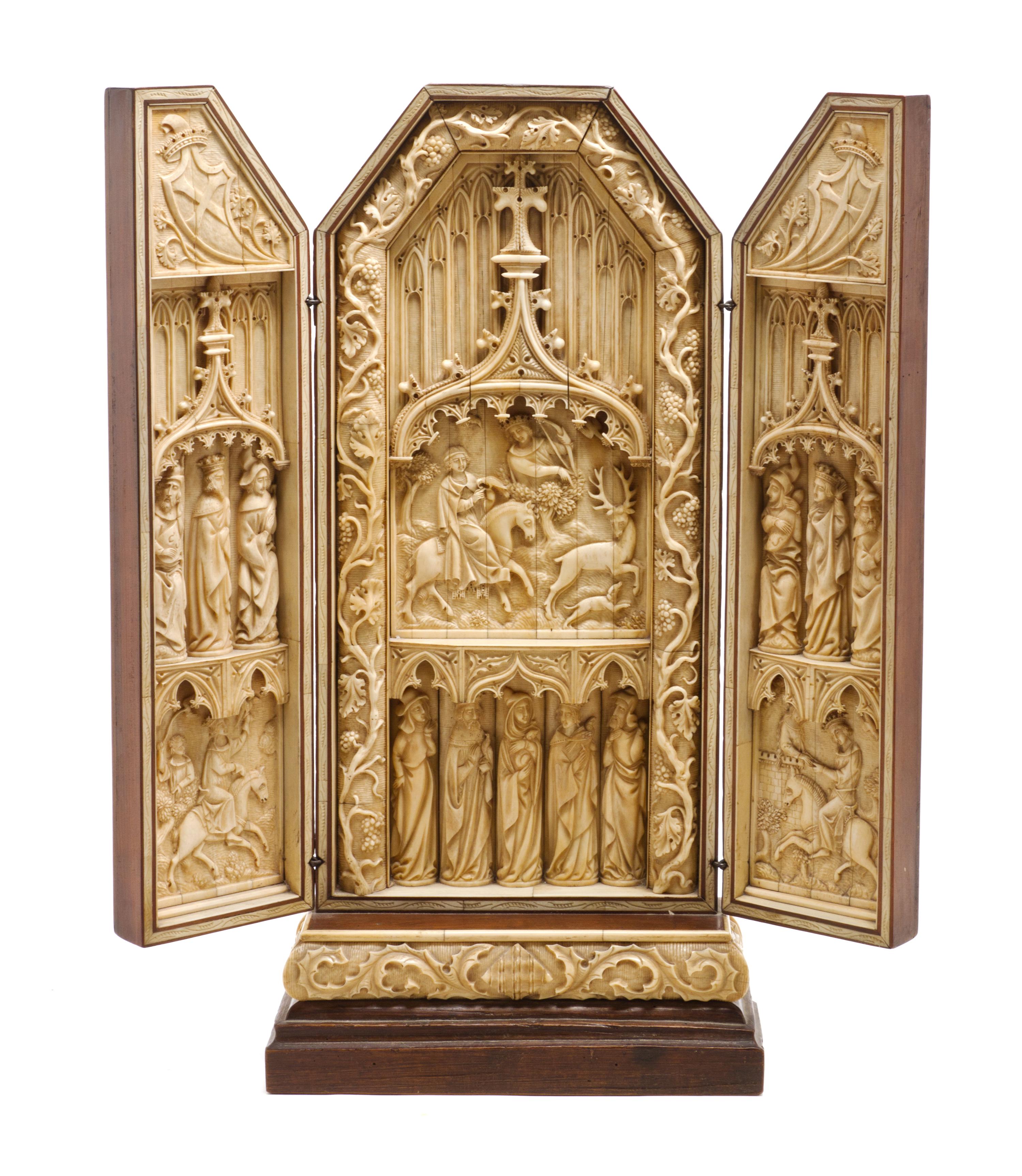 A Continental Bone Three-Panel Triptych, 17TH/18TH CENTURY, THE FRAME LATER, Height overall 23 1/8 x width 19 inches (open). — 17TH/18TH CENTURY, THE FRAME LATER,