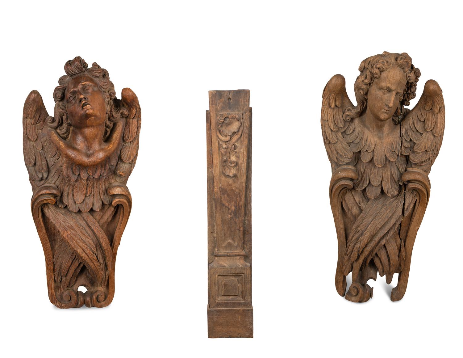A Pair of Continental Oak Figural Pilasters — 17TH CENTURY